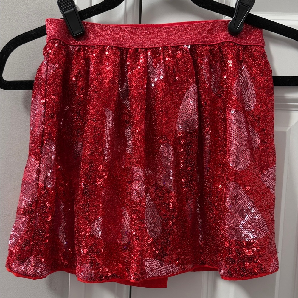 Red Sequin & Hearts Girls Skirt